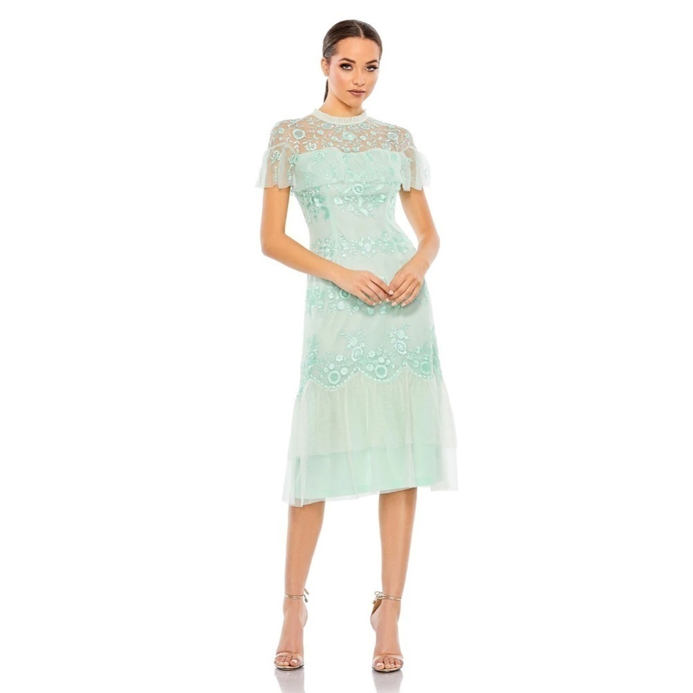 MAC DUGGAL 35147 NWT High Neck Mesh Tier Embroidered Dress